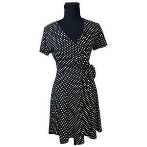 Rolla Coster Black and White Polka Dot Faux Wrap Career Wear Dress Size M